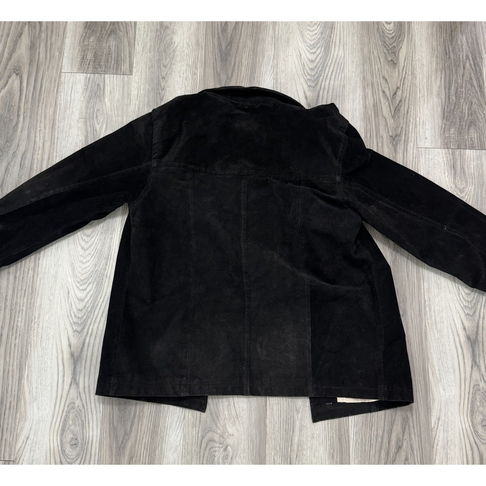 Vintage Black Suede Leather Jacket 26Red Medium Button Front Satin Lined - Picture 7 of 7